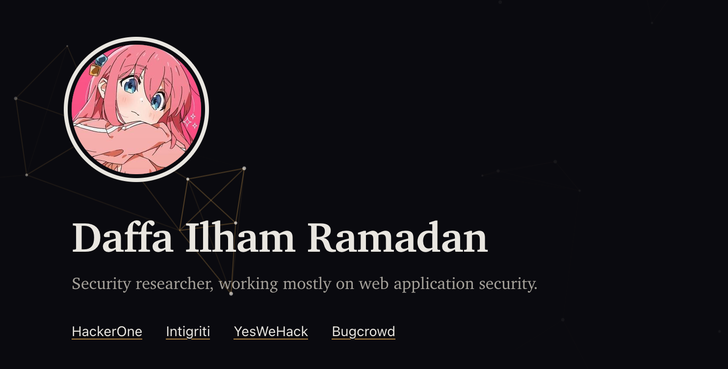 The masthead of this site, with the background network lit up around the cursor.